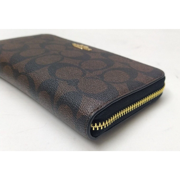 Coach Signature Brown Leather Zip Around Credit Card Long Wallet - NWT $298 - Picture 10 of 16